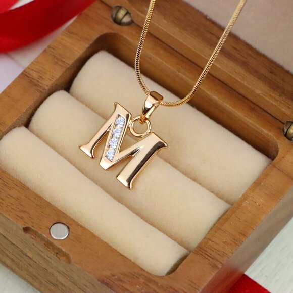 "Rose Gold Letter M Pendant with Crystals – 18K Gold Plated Charm, XPPT1362 - Picture 7 of 13